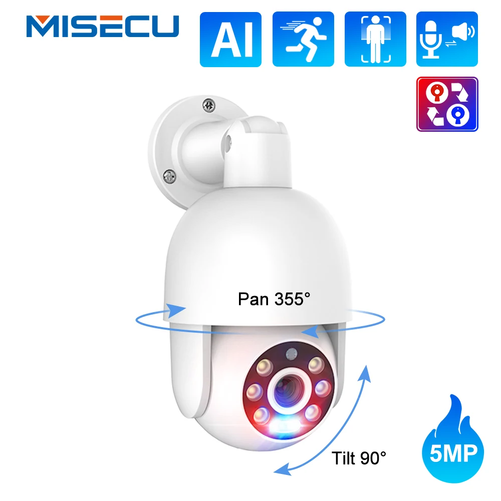 MISECU POE IP Camera 5MP PTZ Outdoor Camera Two-way Audio Record Full Color Night CCTV Video Security Surveillance System