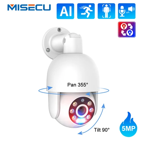 MISECU POE IP-камера 5 Мп PTZ наружная камера Двусторонняя аудиосвязь полноцветная Ночная система видеонаблюдения