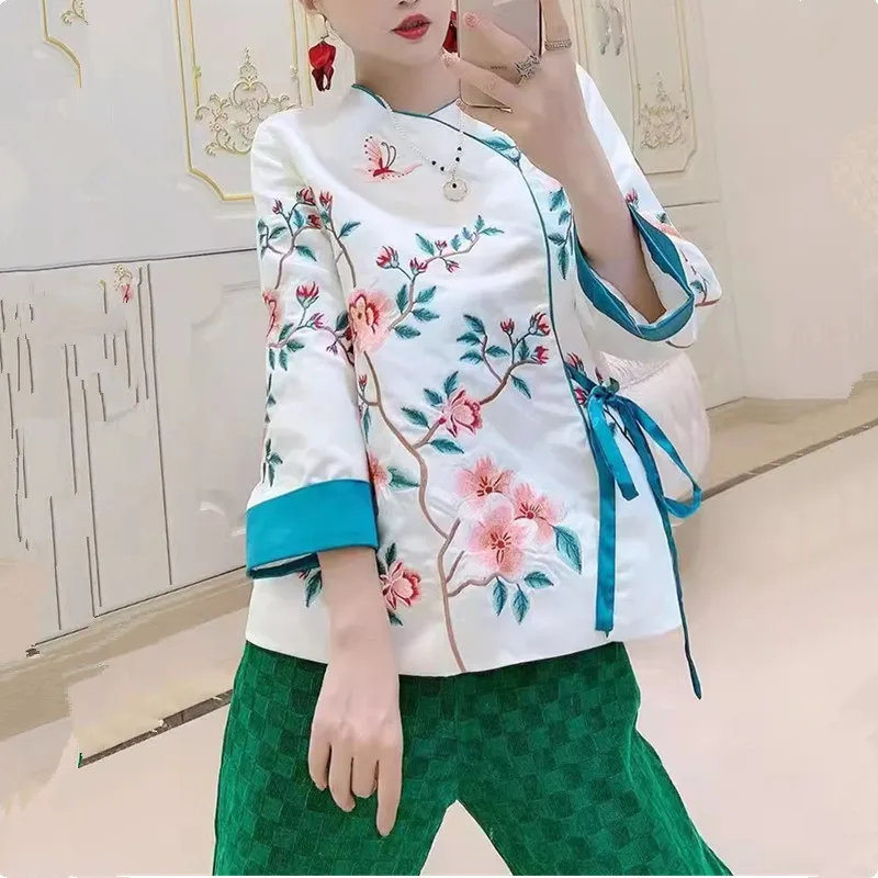 Традиционная китайская одежда рубашка с вышивкой Женская винтажная модная
