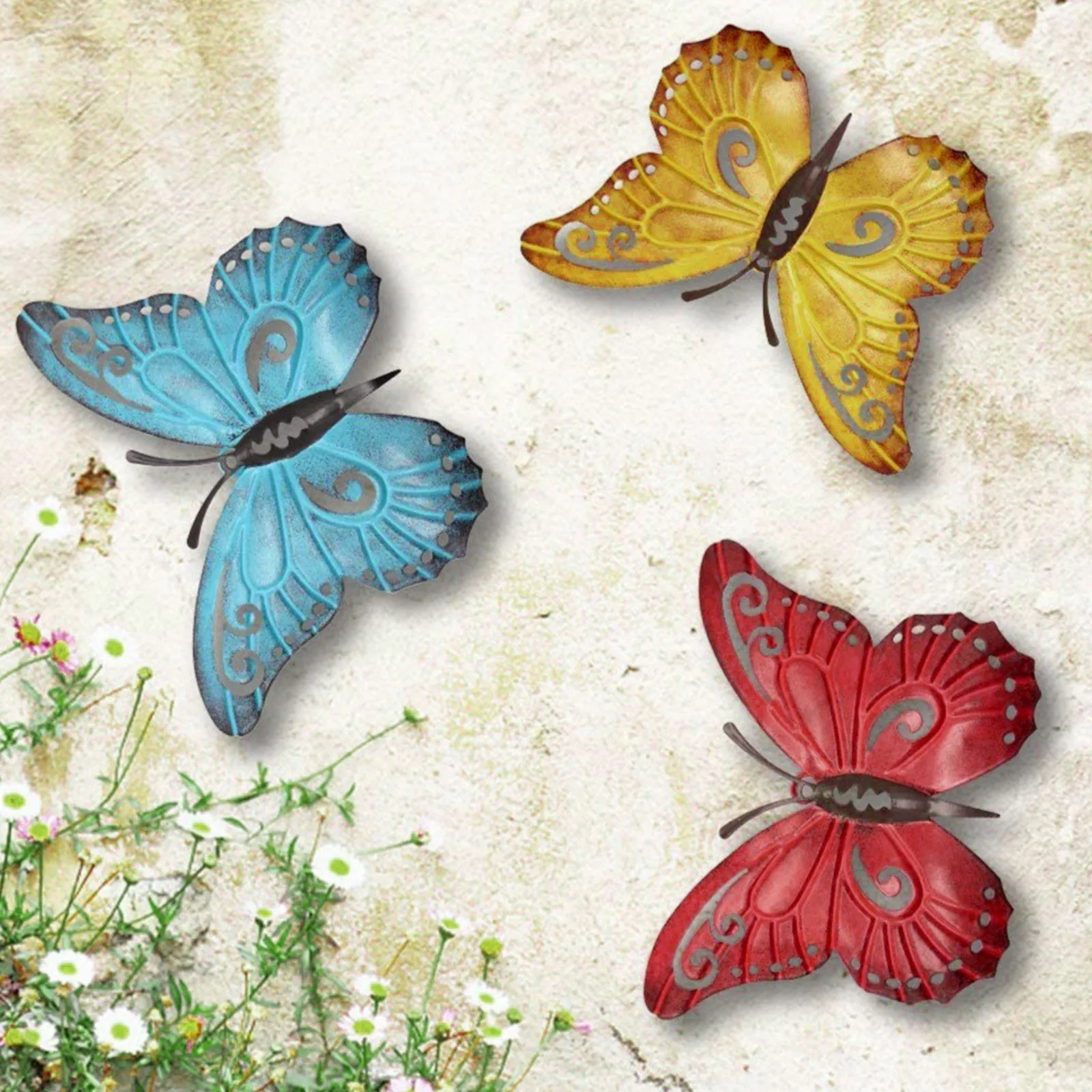 

Новый Настенный декор из кованого железа в виде бабочки, искусственная фотография, подвесной кулон для помещений и улицы, ветряные колоколь...