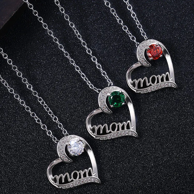 

Mother's Day Pendant Necklace For Women Fashion Charm Jewelry Mom Rose Flower Heart Choker Zircon Clavicle Chain Birthday Gifts