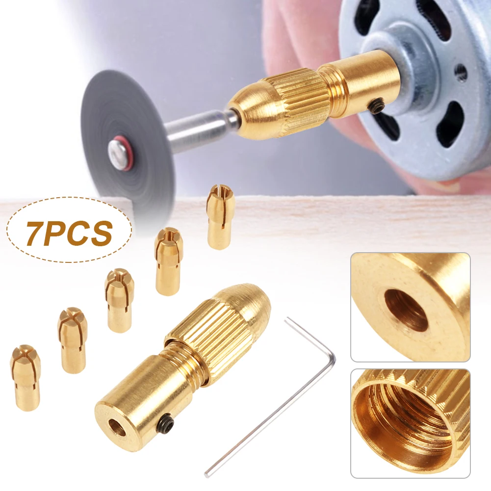 

7pcs 0.5-3mm Brass Electric Motor Shaft Clamp Chuck Drill Micro Collets Collet Twist Electronic Dremel Adapter With 1pc Wrench