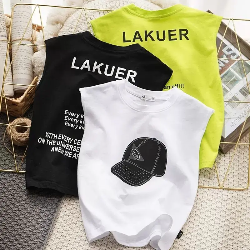 

Boys' Cotton Vest Hat Vest Summer 2022 New Children's Sleeveless Summer Thin Sports Elastic Trend T-shirt