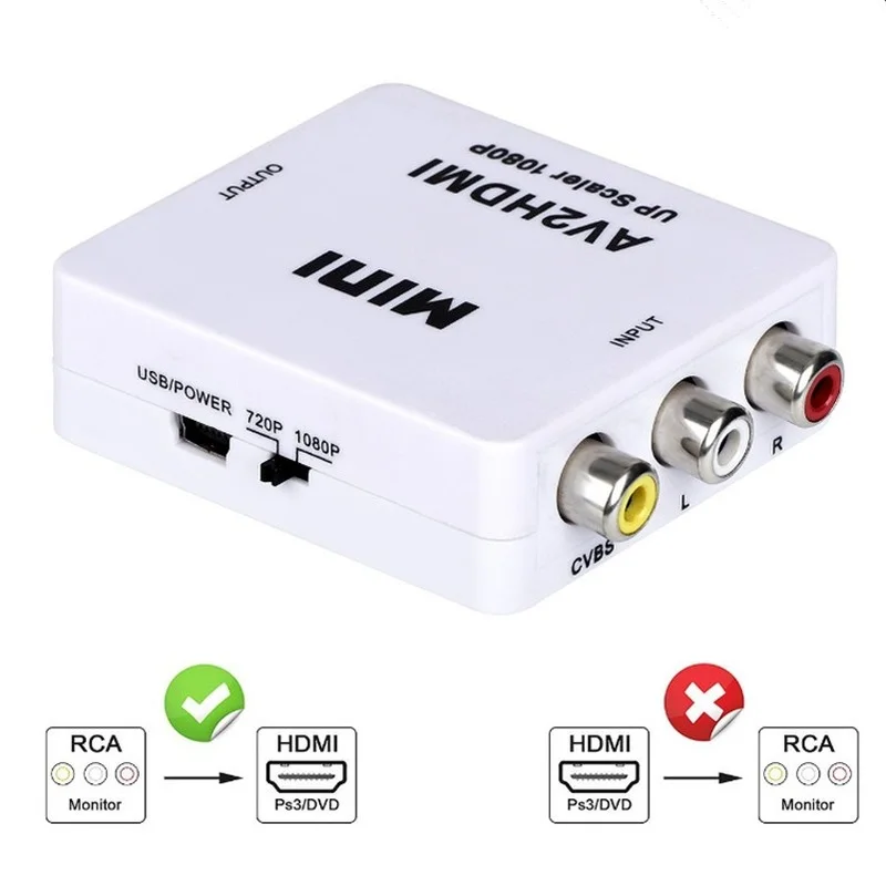 AV/RCA CVBS к HDMI-совместимый 1080P видео преобразователь мини AV2HD адаптер для HDTV