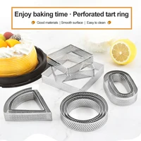 4pcs oval muffin tart rings stainless steel porous tart ring perforated cake mousse mold cookies cutter pastry quiche mold tool