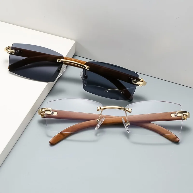 

Gafas De Sol De diseñador para hombre y mujer, lentes De Sol con montura De madera, sin montura, color negro, a la moda