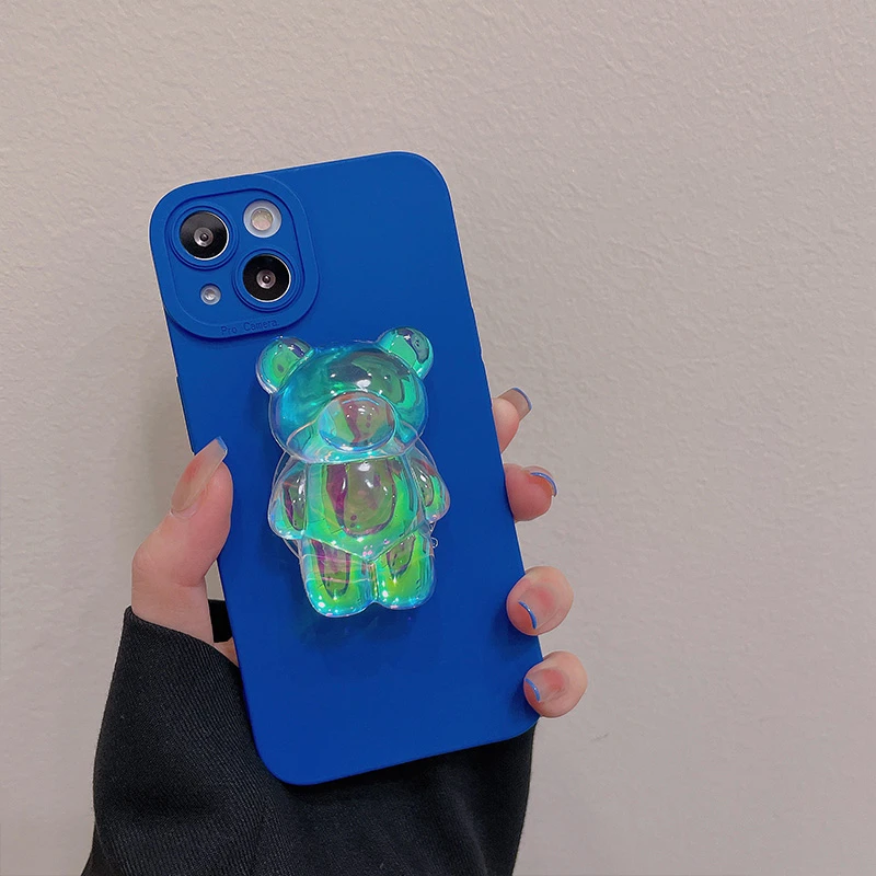 

Cute 3D Cartoon Laser Bear Ring Holder Stand Phone Case For iPhone 14 13 Pro Max 12 11 X XR XS Max 6 6s 7 8 Plus Mini Soft Cover