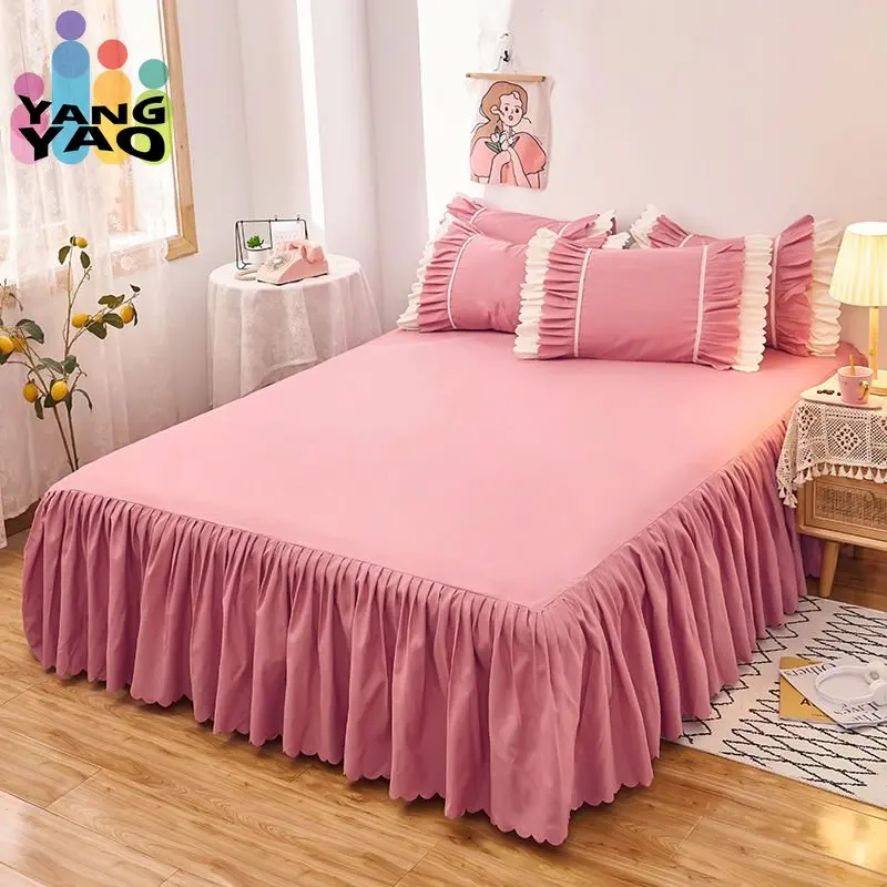 

Nordic Style Bed Skirt Non-slip Mattress Cover Single Double 1.8m Euro Linen Satin Terry Couple Sheet Full Encirclement