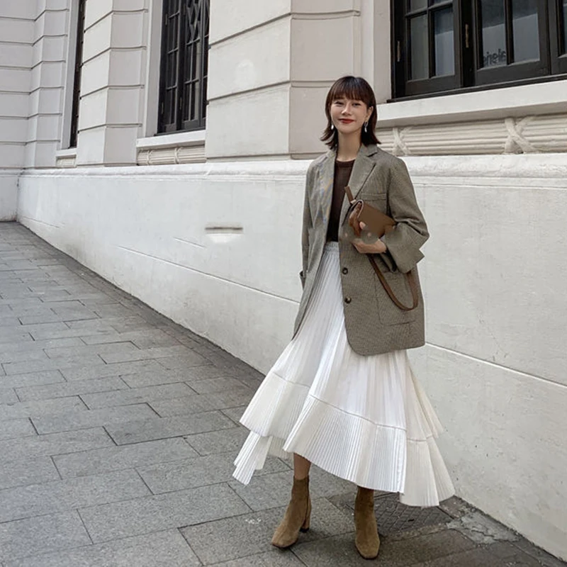 Lucyever белая плиссированная юбка с высокой талией 2022 корейская мода Асимметричная