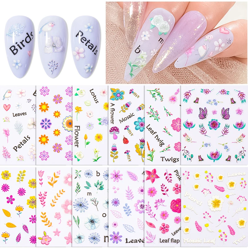 

1 шт. 5D наклейки для ногтей Цветы Листья самоклеющиеся слайдеры буквы для дизайна ногтей декоративные наклейки инструмент для дизайна ногте...