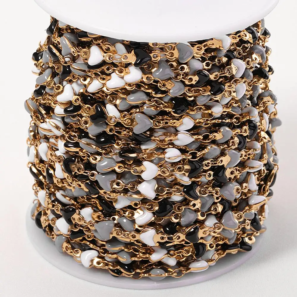 

1meter Stainless Steel Black White Gray Enamel Heart Beads Chains for Jewelry Making DIY Necklace Bracelet Sweater Accessories