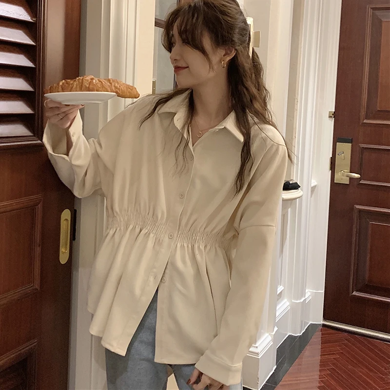 

Блузка женская однотонная свободного покроя с поясом на резинке