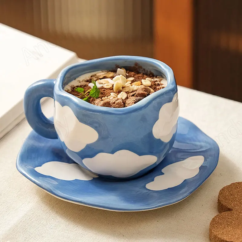 

European Ceramic Mug Handwork Art Breakfast Tabletop Milk Cup Modern Cloud Decoration Afternoon Tea Coffee Cups Home Decoration