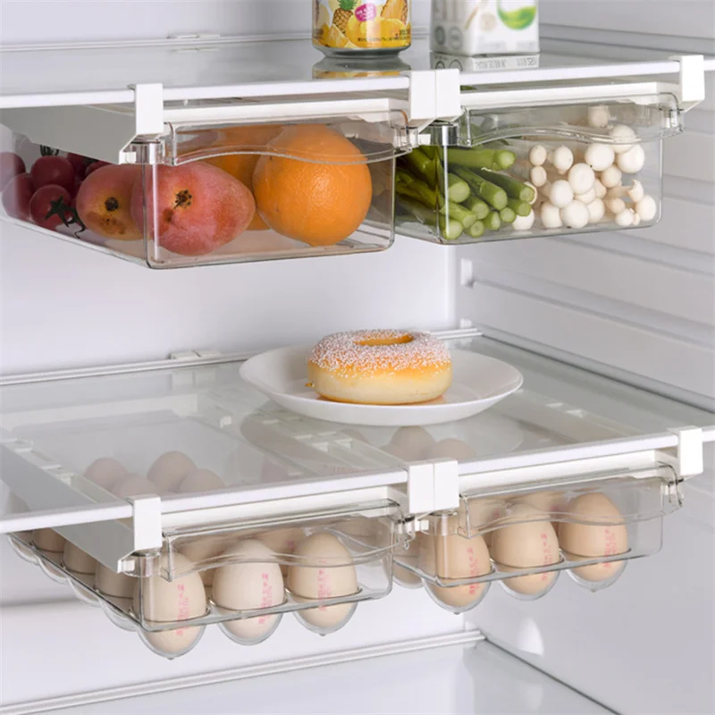 

Кухонный Контейнер для хранения фруктов, пластиковая прозрачная фотография, слайд под полкой, ящик, стойка, держатель, ящик холодильника