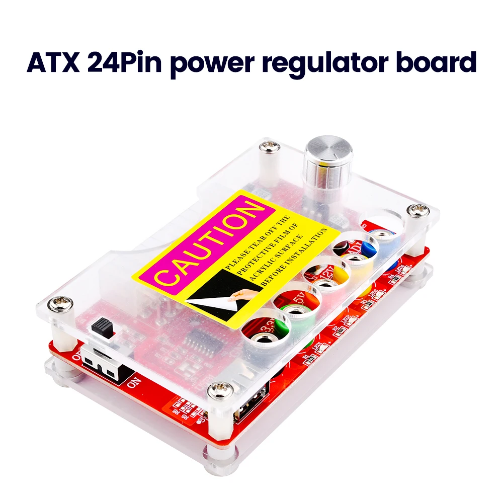 

ATX 24Pin Power Supply Breakout Board Acrylic Case Kit Module Adapter Power Connector Supports 3.3V/5V/12V 1.8V-10.8V Adjustable