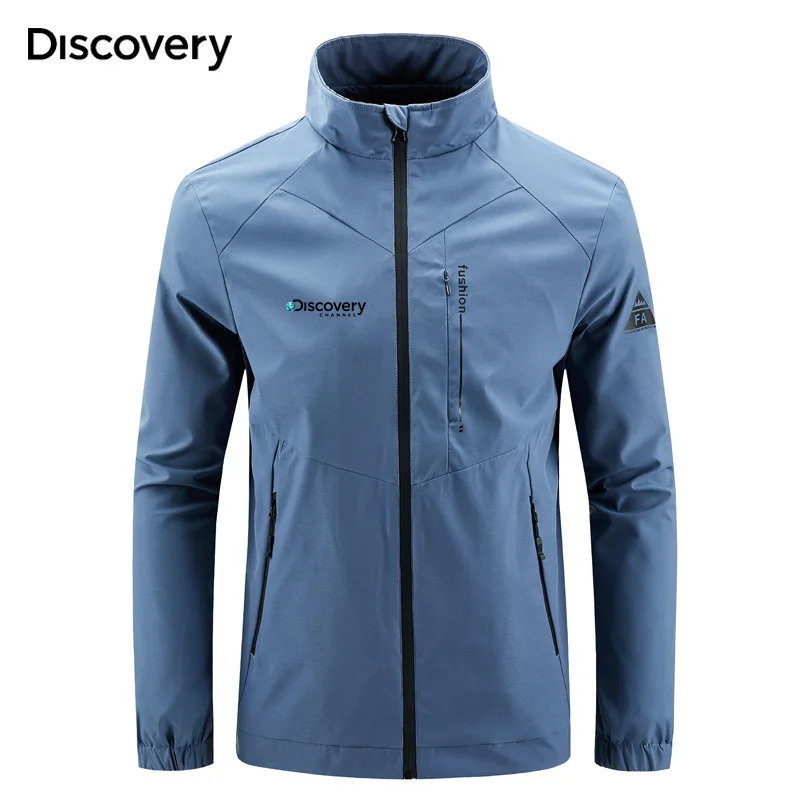 Discovery Channel 2023 Spring Summer Golf Jacket Men's Outdoor Top Large Size Loose Multi-pocket Cargo Stand Collar Coat