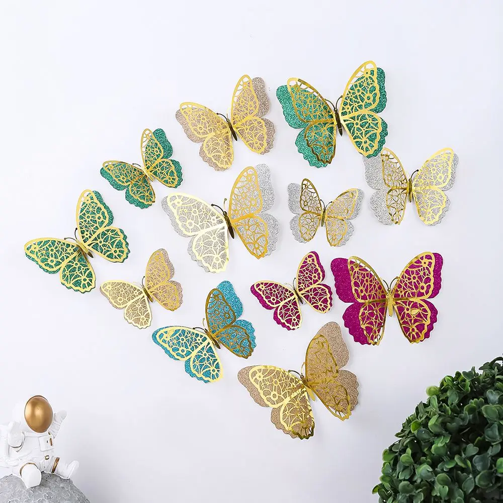 

Party Wedding Home Decorations Festival Ornament 3D Butterfly Stickers Hollow Butterflies Double Layers Wall Decals