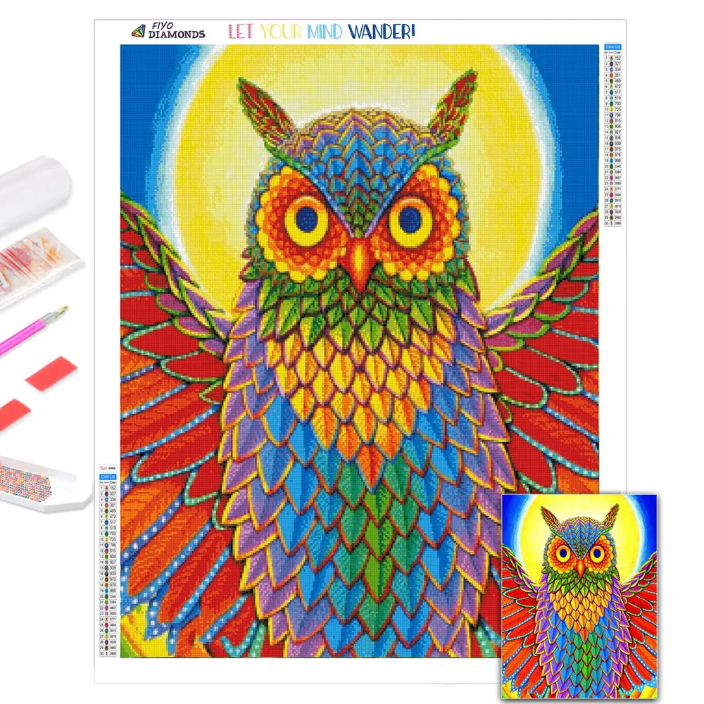 

Diamond Painting 5D DIY Owl Color Animals Full Diamond Mosaic Embroidery With Frame Cross Stitch Kits Home Decor Art Handicraft