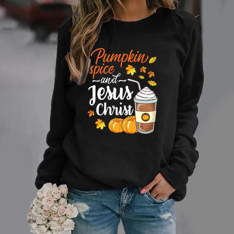 Новый женский пуловер с длинными рукавами Pumpkin Spice and Jesus Christ индивидуальный