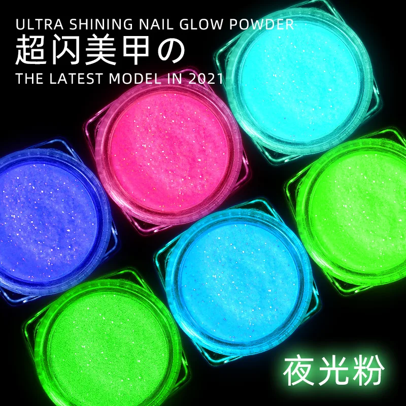 

6Pcs Crystal Diamond Powder Nail Glitter Pigment Luminous Manicure Dust Lasting Glow In The Dark Manicure DIY Nail Decoration