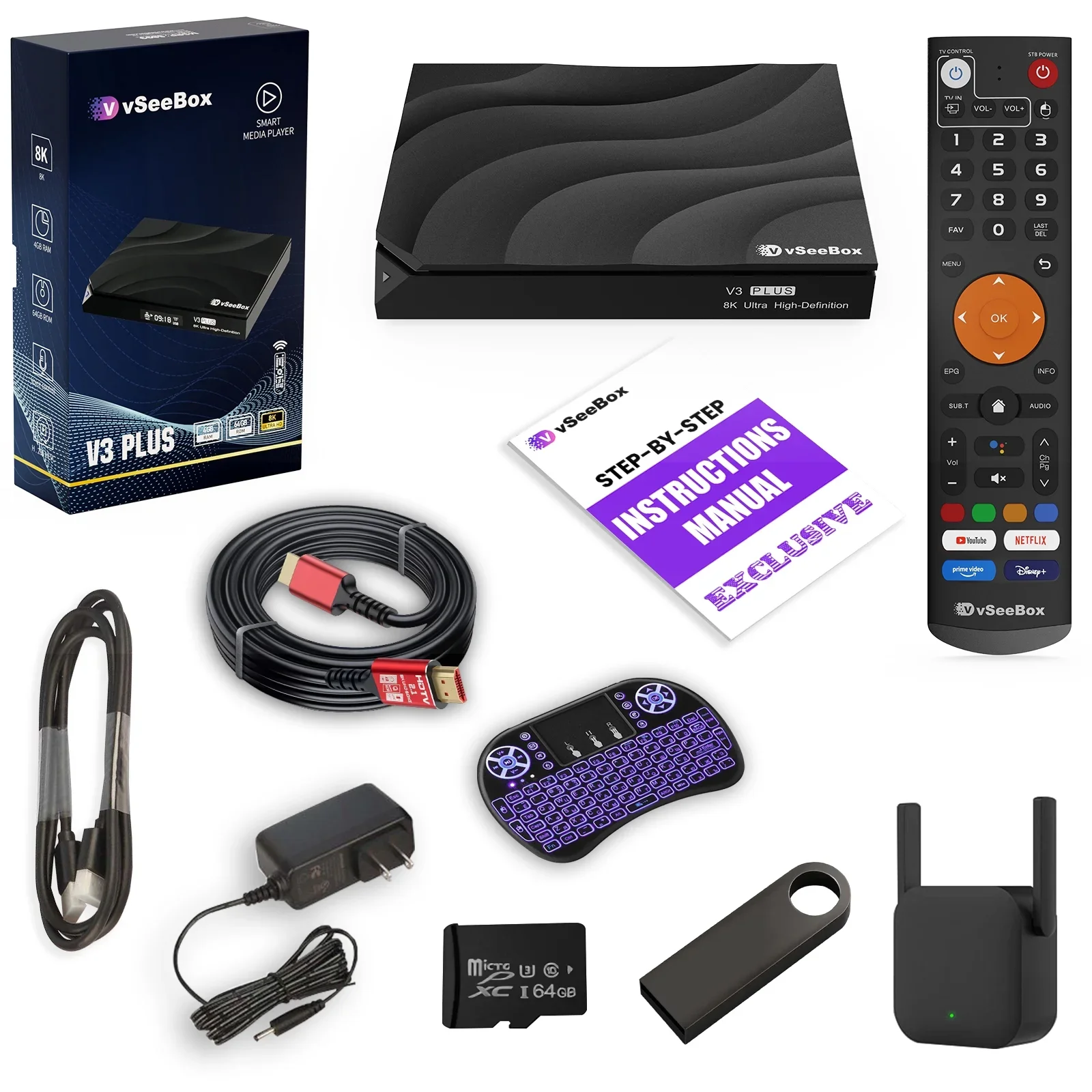 По акции — 3 получите 1 бесплатно для оригинальной VSeeBox V3 Plus 8k HDMI Android 11 Smart Box с