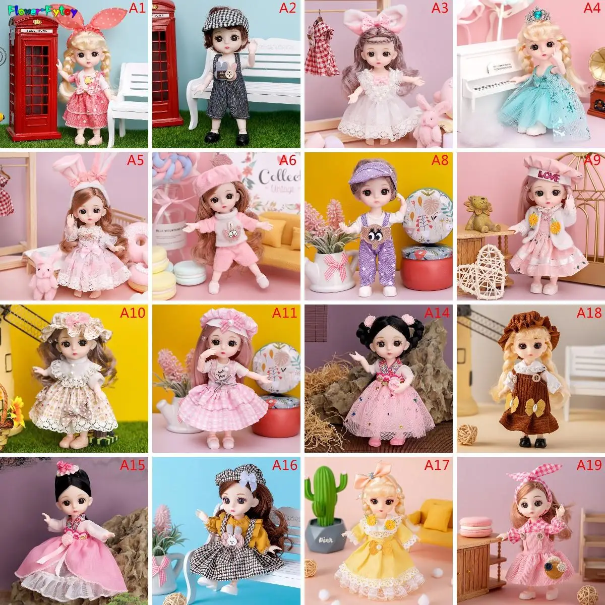 

1x Mini 16cm BJd Doll 13 Movable Joint Girl Doll 3D Big Eyes 1/12 Fashion Princess Doll DIY Dress Up Toy Doll With Clothes Gift