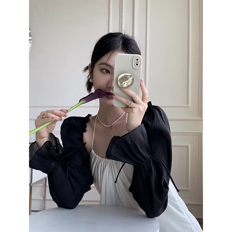 

Lotus Leaf Sleeve Strap Sunscreen Short Cardigan Woman 2022 New Summer Vest Woman