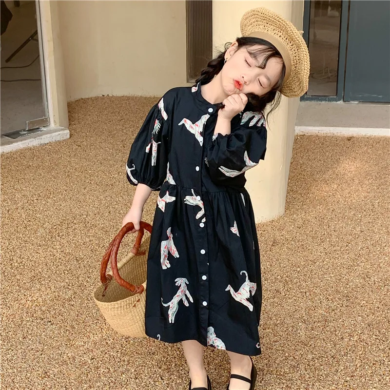 

2022 spring new children's black skirt Korean version girls long-sleeved dress