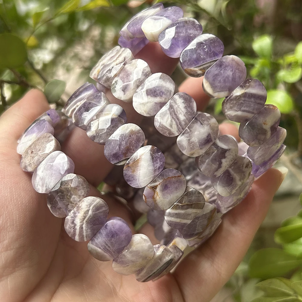 Натуральный бразильский аметист простое качество белый узор овальный браслет 9x13