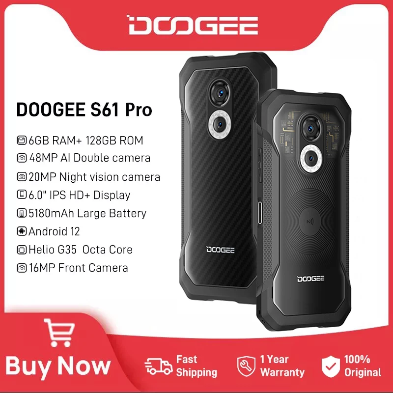

[мировая премьера] DOOGEE S61 Pro жесткий телефон 6GB RAM+128GB ROM NFC 20MP камеры ночного видения 5180mAh многократный задний дизайн корпуса