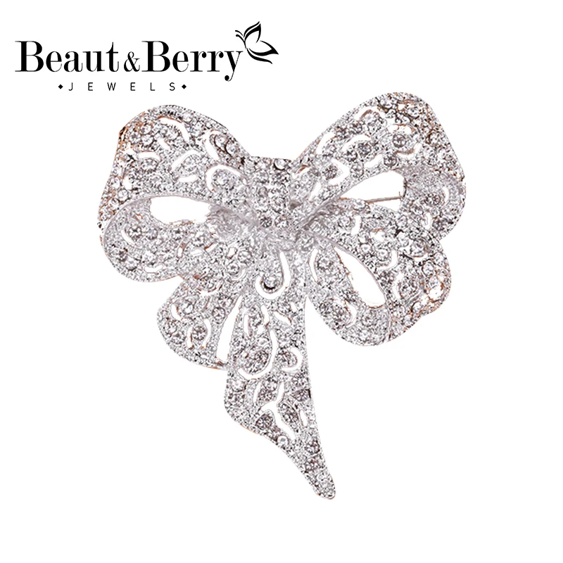 

Beaut&Berry Vintage Bowknot Brooches For Women Classic Rhinestone Pearl Bow Knot Flower Party Office Brooch Pins Gifts