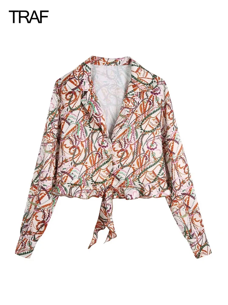 

TRAF Women's Chiffon Blouse Summer Ruffle Long Sleeve blouses For Women Fashion 2022 Floral Button Up Women's Elegant Blouses