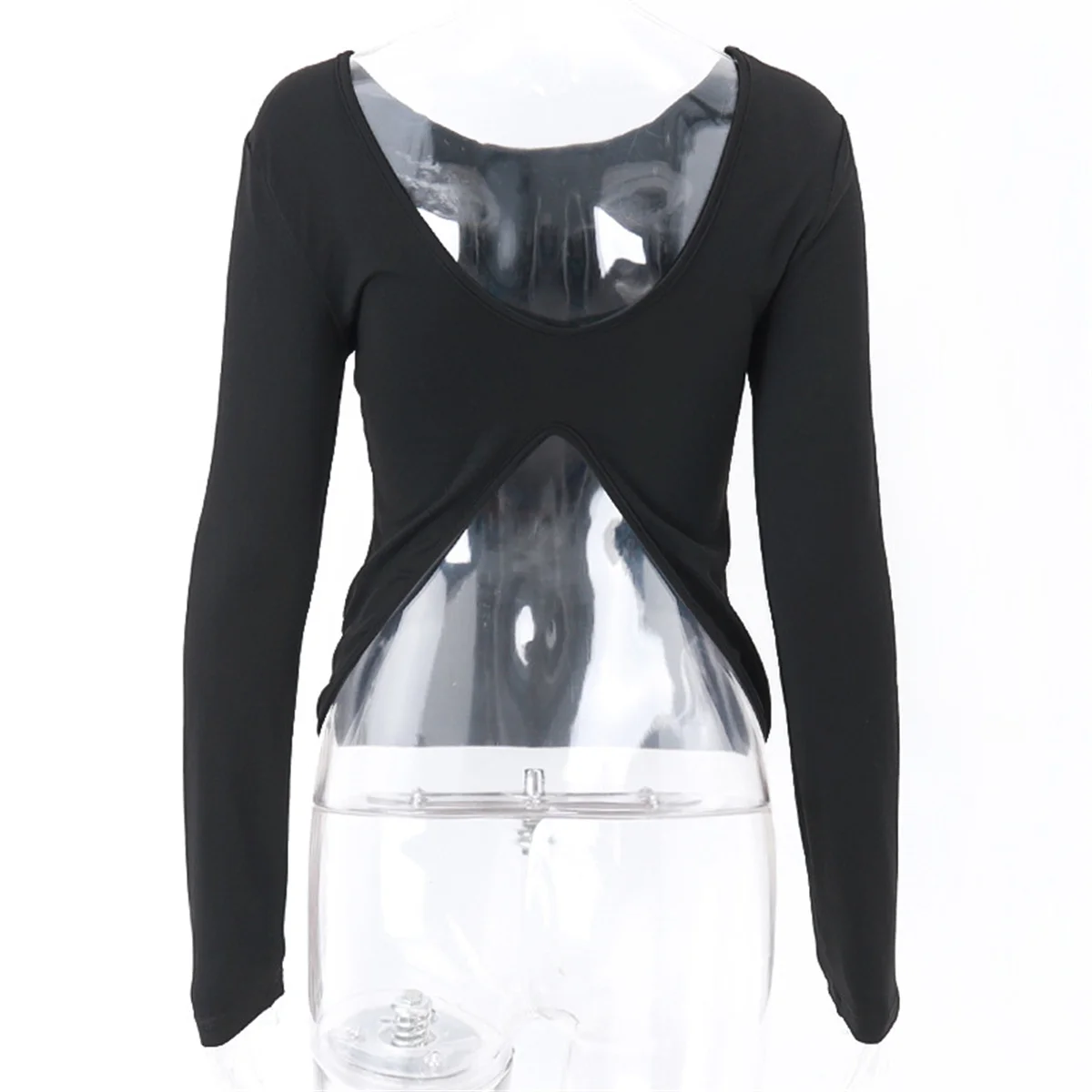 Кроп-топ женский с открытой спиной и длинным рукавом пикантная черная футболка в