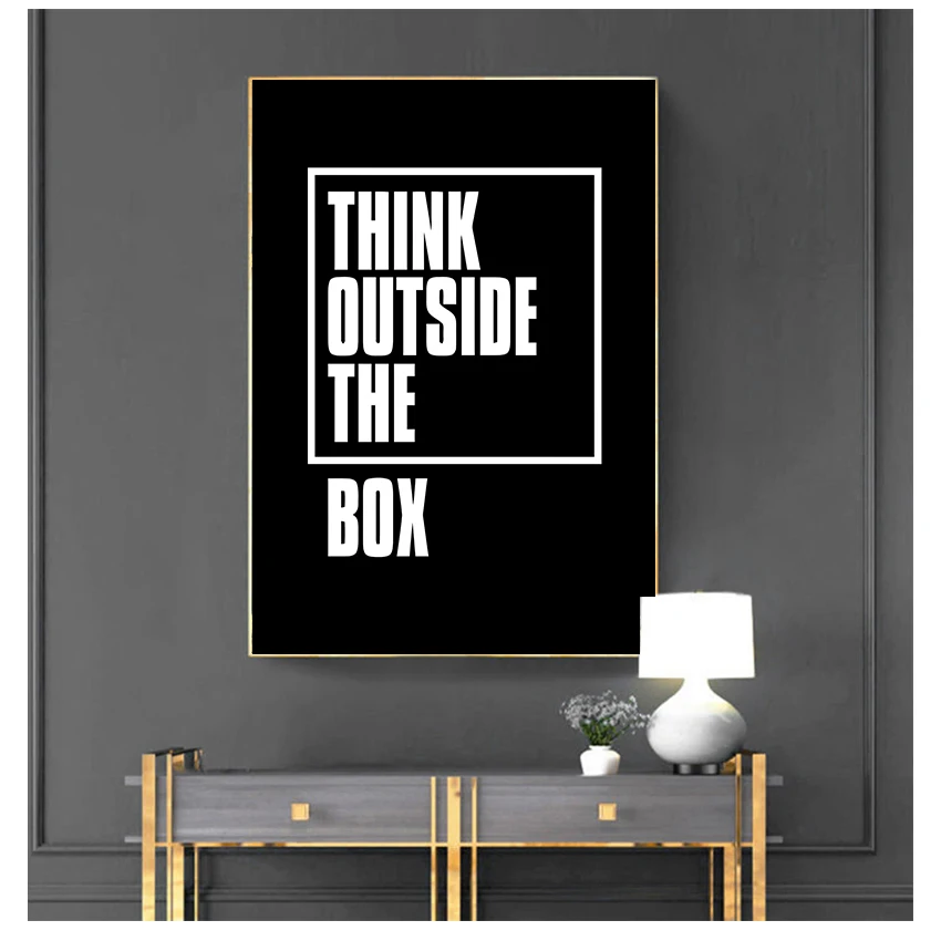 

Картина вдохновляющие мотивирующие черная типография плакат на стену искусство Современная печать картины думайте снаружи коробка Письмо Холст