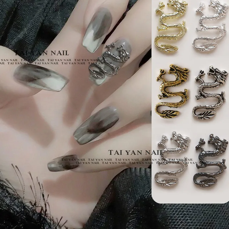 

20Pcs 2023 New Nail Dark Chinese Style Art Charms 3D Dragon Design Nail Decoration Alloy Metal Vintage Luxury Nail Manicure Tool