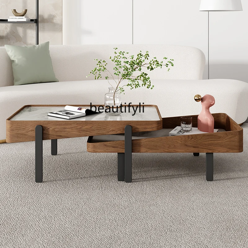 

yj Nordic Stone Plate Coffee Table Combination Modern Simple Small Apartment Italian Minimalist Square High and Low Coffee Table