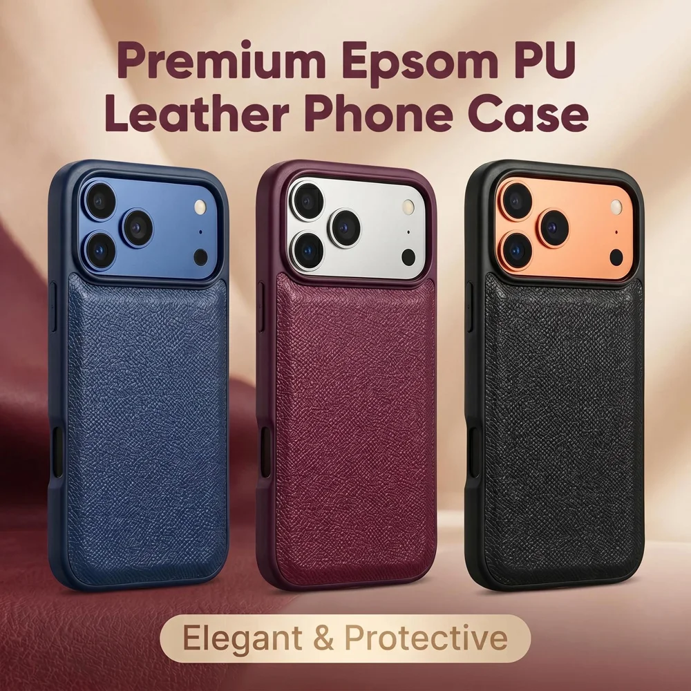 Фото Чехол для телефона из искусственной кожи Epsom Palm Grain Simple Solid PU для iPhone 18 17 16 15 14 13 Pro Max для повседневного использования №1