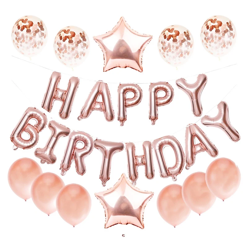 Conjunto de letras de globos de feliz cumpleaños, decoración de fiesta de cumpleaños, alfabeto para niños y adultos, confeti de látex, de 16 pulgadas