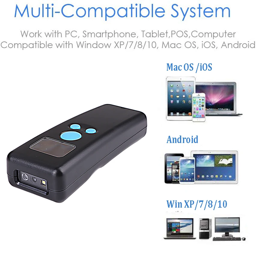 

USB проводной Bluetooth 2,4G беспроводной карманный мини сканер штрих-кода 1D 2D QR PDF417 штрих-код для Android iPad iPhone планшетов ПК