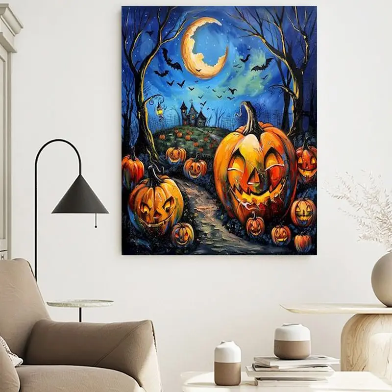Картина по номерам на холсте Хэллоуин тыква ручная роспись