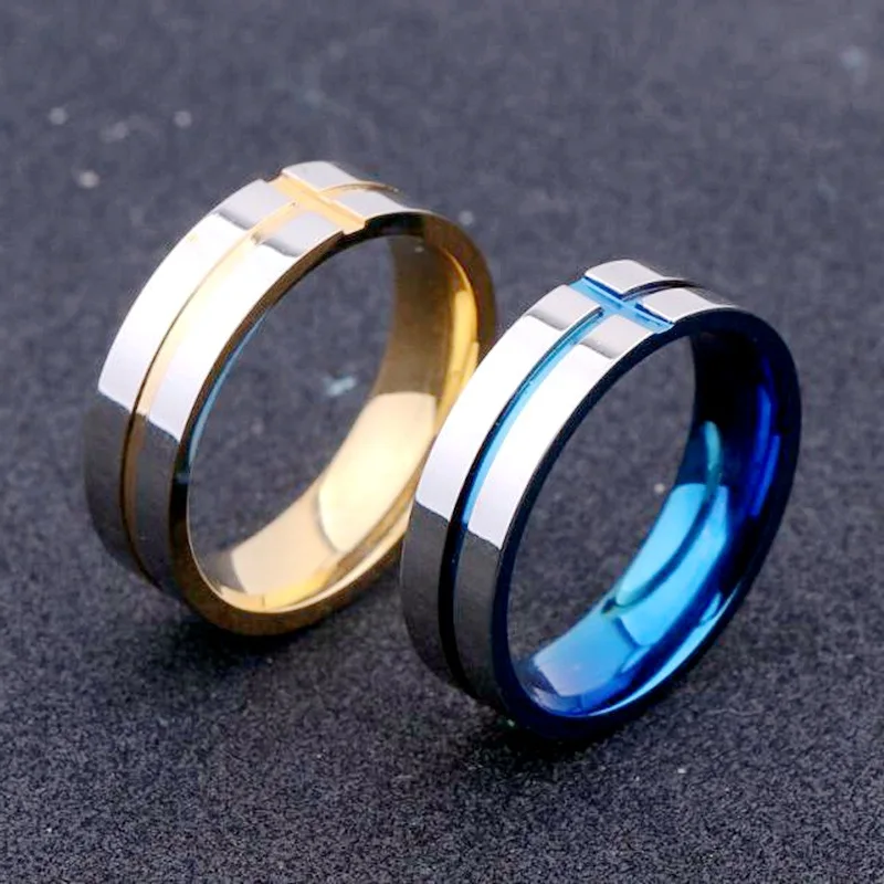 

Japan and South Korea New Cross Two Color Titanium Ring European and American Fashion Stainless Steel Couple Smooth Handwear