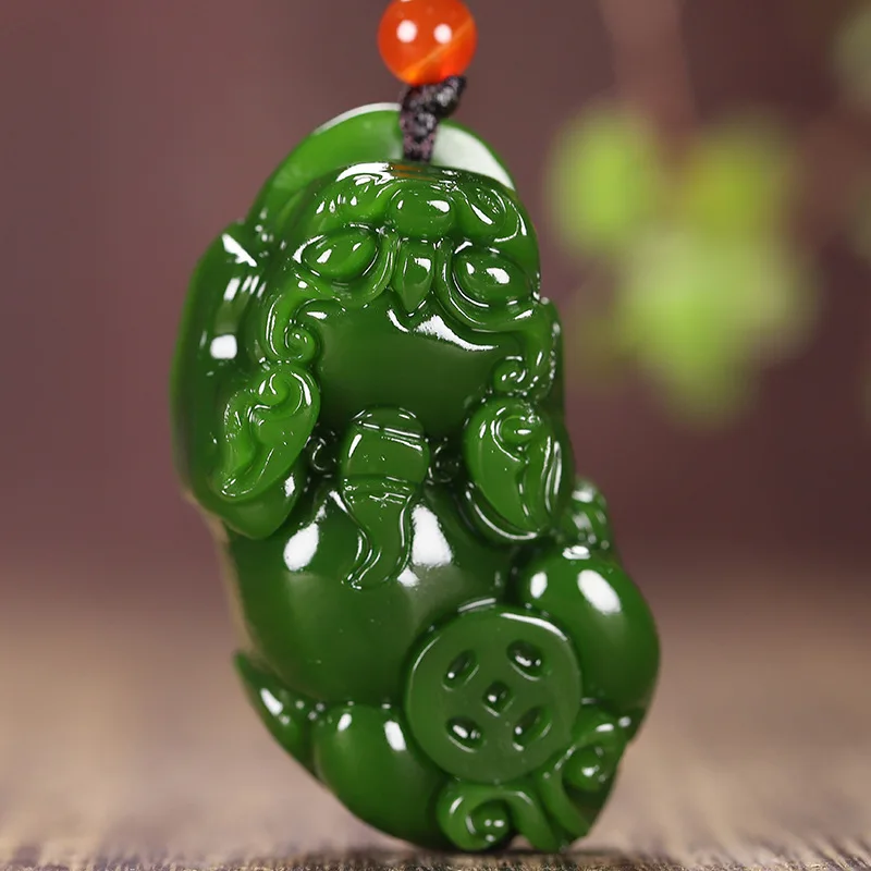 

Spinach Green Jade Money Pixiu Pendant for Men and Women Simple and Versatile Pendant