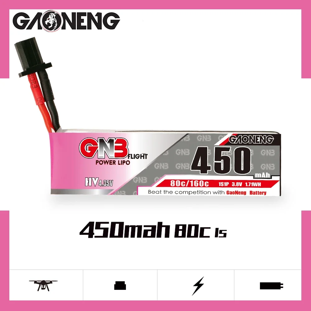 GAONENG GNB 450mAh HV 1S 80C 160C 3 8 V Cabled GNB27 LiPo батарея BetaFPV Beta75X Happymodel Mobula6 Mobula7 Snapper