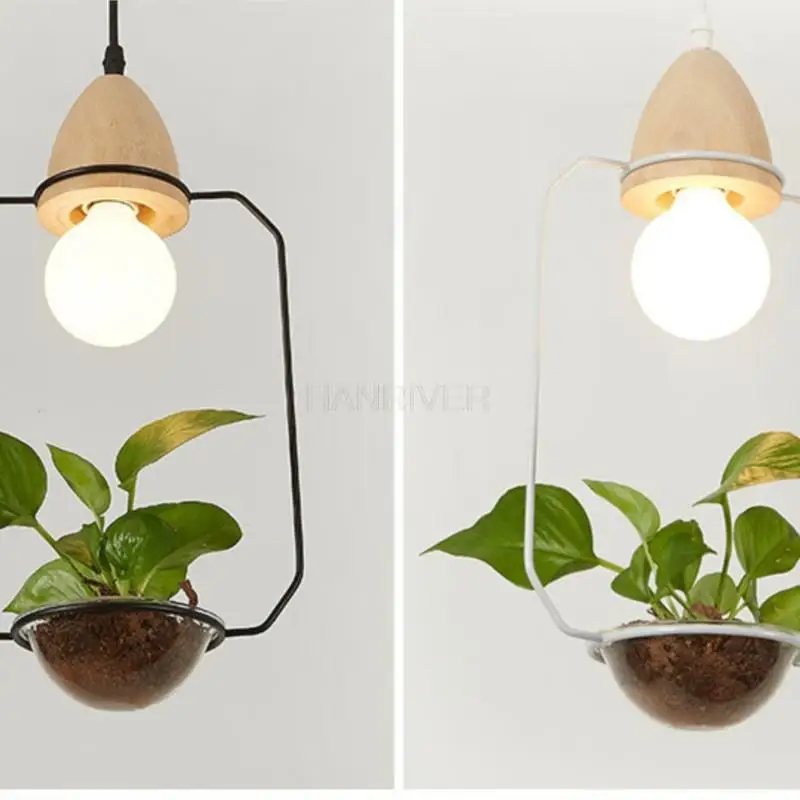 Фото Art Deco Led Plant Hanglamp Met Houten Basis E27 Creatieve Rustieke Pot Cultuur Opknoping Lamp Voor Eetkamer Cafe bar Restaurant №4