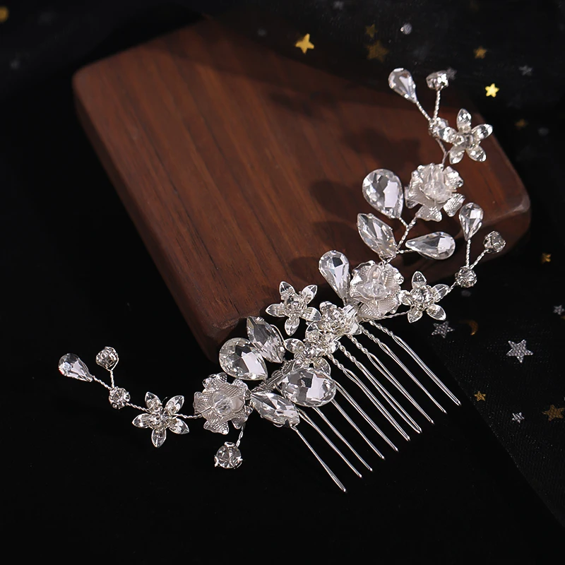 

Silver Color Crystal Flower Hair Comb Hair Accessories For Women Wedding Accessories Decoration For Hair