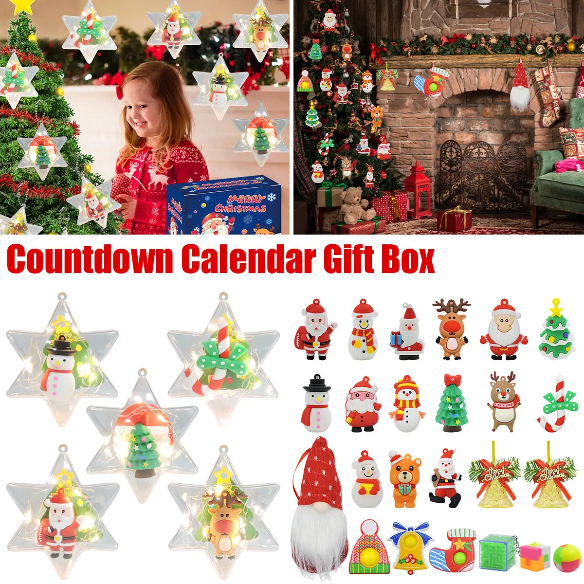 

5/24Pcs Christmas Tree Hanging Decoration Star Christmas Pendant Santa Claus Deer Snowman Christmas Ornament Christmas Party