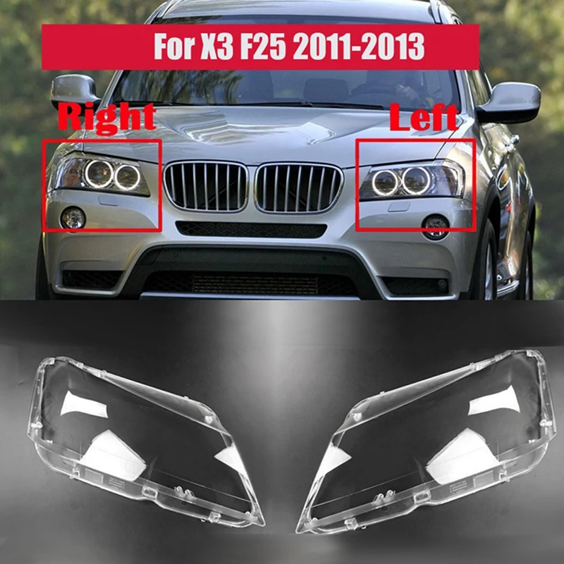 1Pair Car Front Headlight Head Light Lamp Lens Cover For-BMW X3 F25 2010-2013