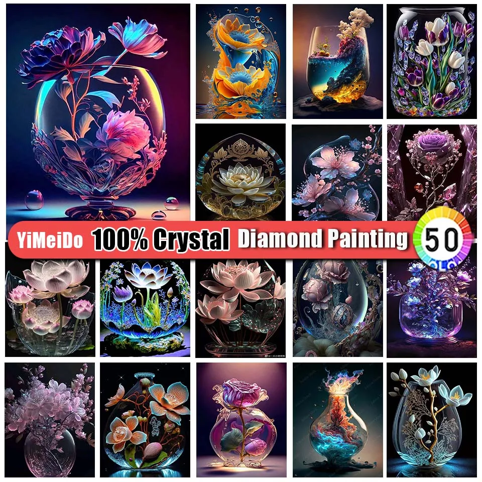 

YiMeiDo 100% Crystal Diamond Painting Lotus Crafts Zipper Bag Full Diy Diamond Embroidery Scenery 5d Mosaic Flower Home Décor