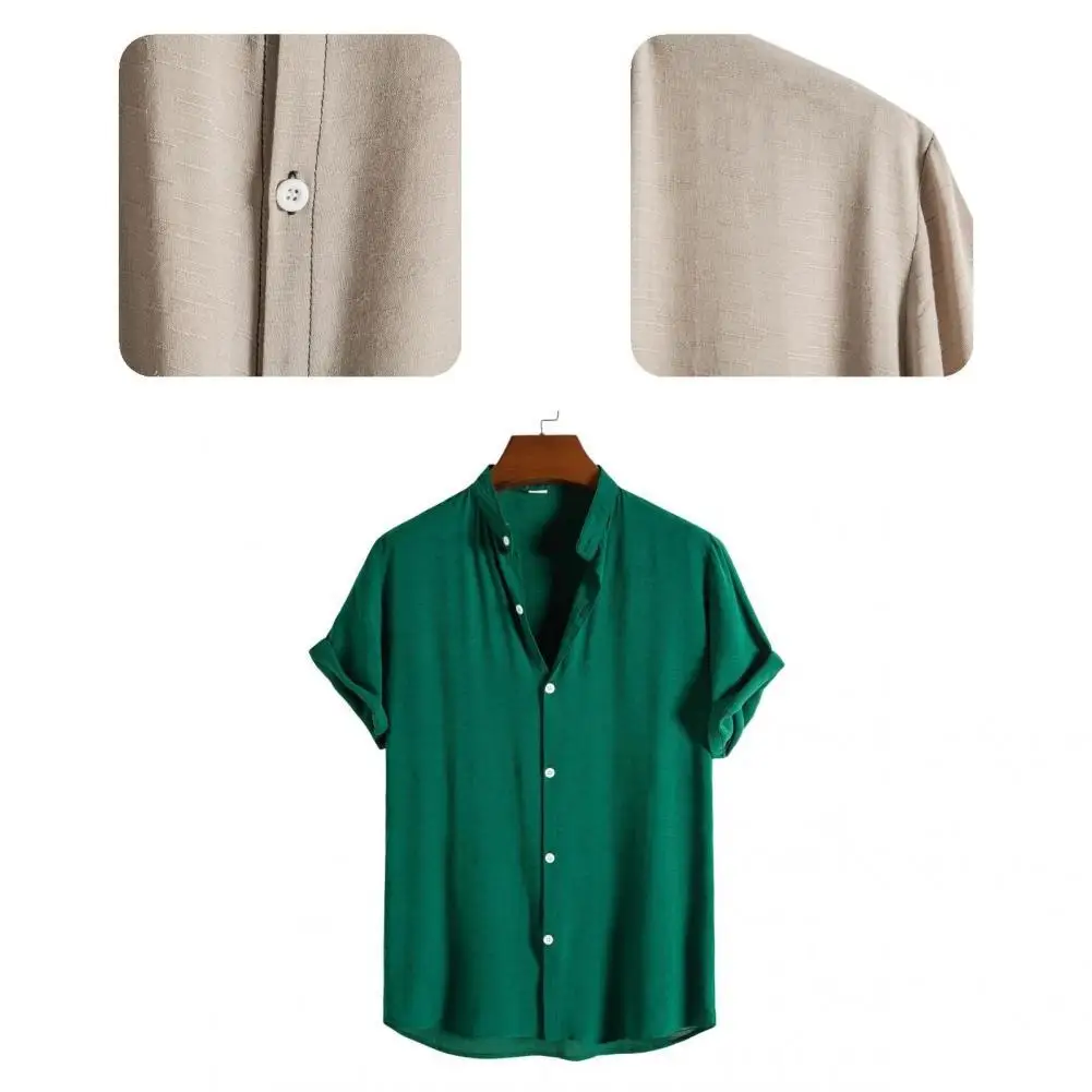 

Great Men Shirt Solid Color Single-breasted Lightweight Great Stitching Summer Shirt