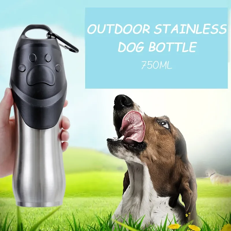 

Pet Bottle 750 ML High Capacity Portable Safety Stainless Steel Dog Cat Drinking Water Bottle Outdoors Travel Dog Bowl Dispenser